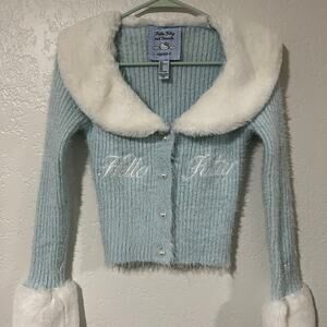 Sanrio F21 Fur Button Up Sweater Coat Blue by Hello Kitty & Friends